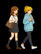 Anime School Friends T-Shirt — Cute Walking Duo Graphic Tee