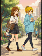 Cherry Blossom Walk Anime Poster – Cozy Slice of Life Park Scene Wall Art Poster