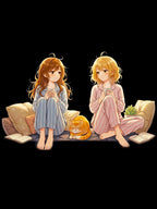 Cozy Anime Girl T-Shirt Cute Pajama Manga Style with Cat  Relaxed Fit Gift for Anime Lovers