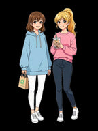 Anime Boba Girls Tote Bag Cute Slice of Life Shopping Bag for Anime Fans and Cozy Aesthetic Lovers
