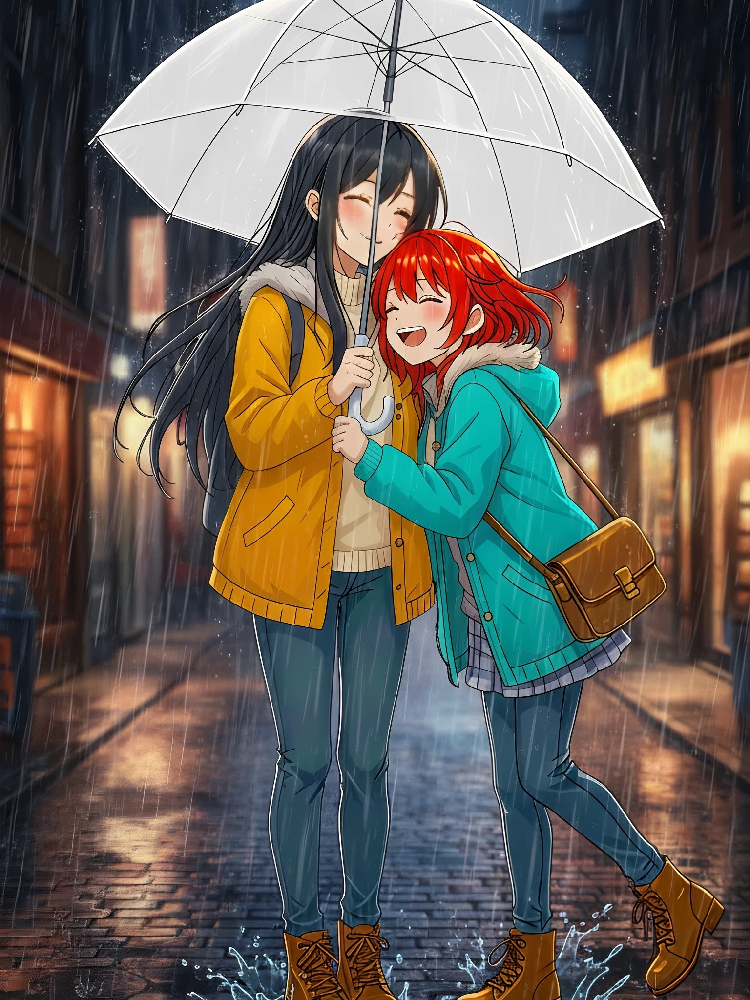 Anime Poster Rainy Day Couple Cozy Romance Wall Art for Anime Lovers and Girls
