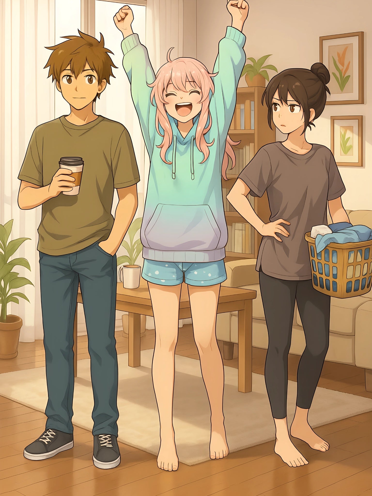 Anime Friends Cozy Sherpa Blanket Cute Living Room Scene Gift