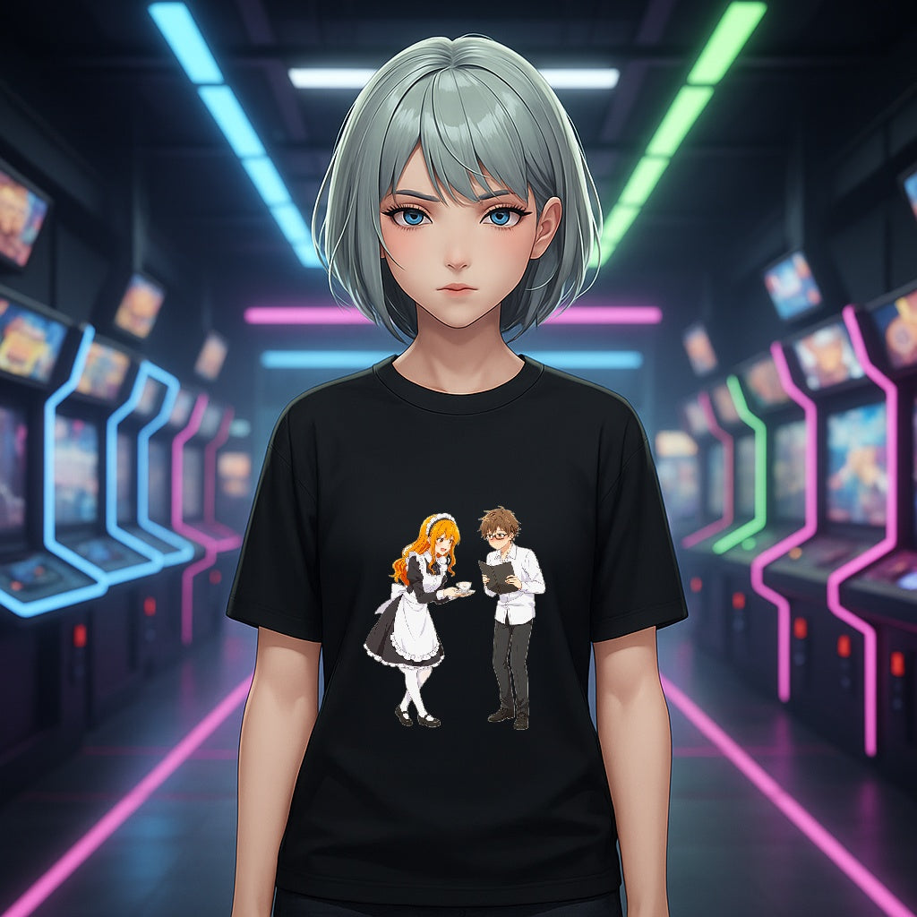 Anime Maid Cafe T-Shirt Cute Waitress and Barista Tee for Otaku Fans