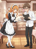 Maid Cafe Anime Poster Cute Manga Style Wall Art Kawaii Waitress and Customer Scene Japanese Cafe Decor Gift for Otaku Fans
