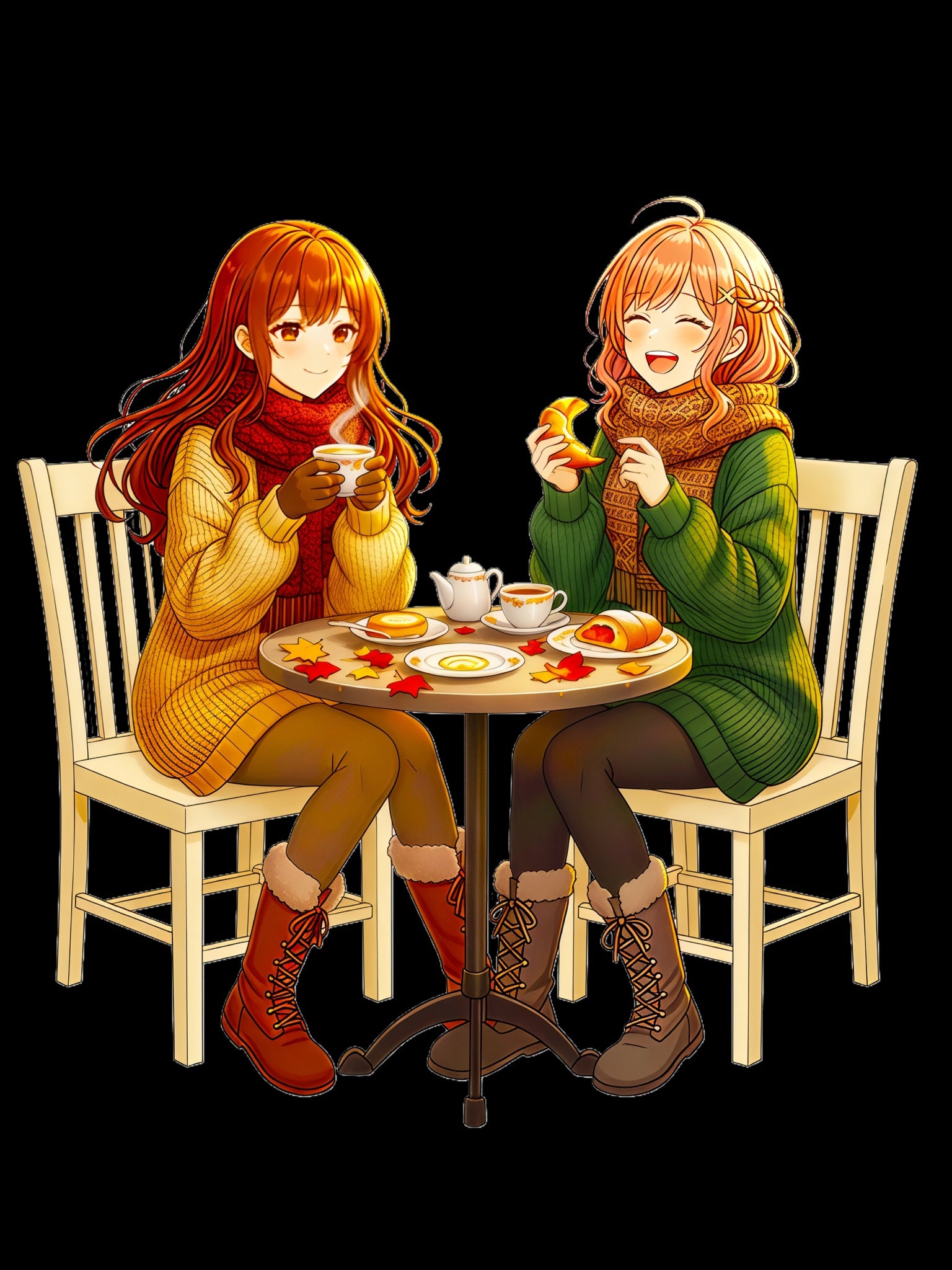 Anime Café Girls T-Shirt Comfort Colors Cute Autumn Friends Shirt Kawaii Manga Style Gift for Anime Lovers and Foodies