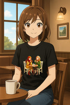 Anime Café Girls T-Shirt Comfort Colors Cute Autumn Friends Shirt Kawaii Manga Style Gift for Anime Lovers and Foodies