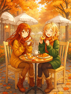 Autumn Café Anime Poster Cozy Slice of Life Fall Wall Art for Anime Fans and Collectors