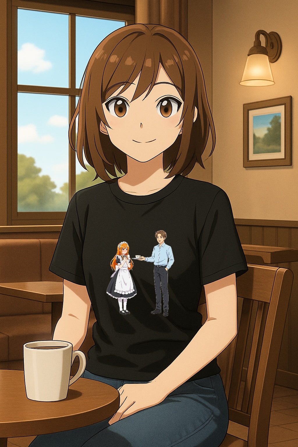 Anime Maid Café T-Shirt Comfort Colors 1717 Vintage Waitress Design Japanese Server Cute Otaku Streetwear