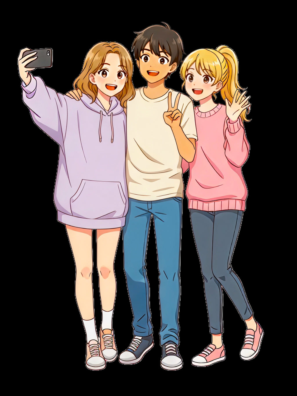 Anime Tote Bag Cute Friends Selfie Design Pastel Aesthetic Reusable Canvas Eco Bag Gift for Anime Lovers