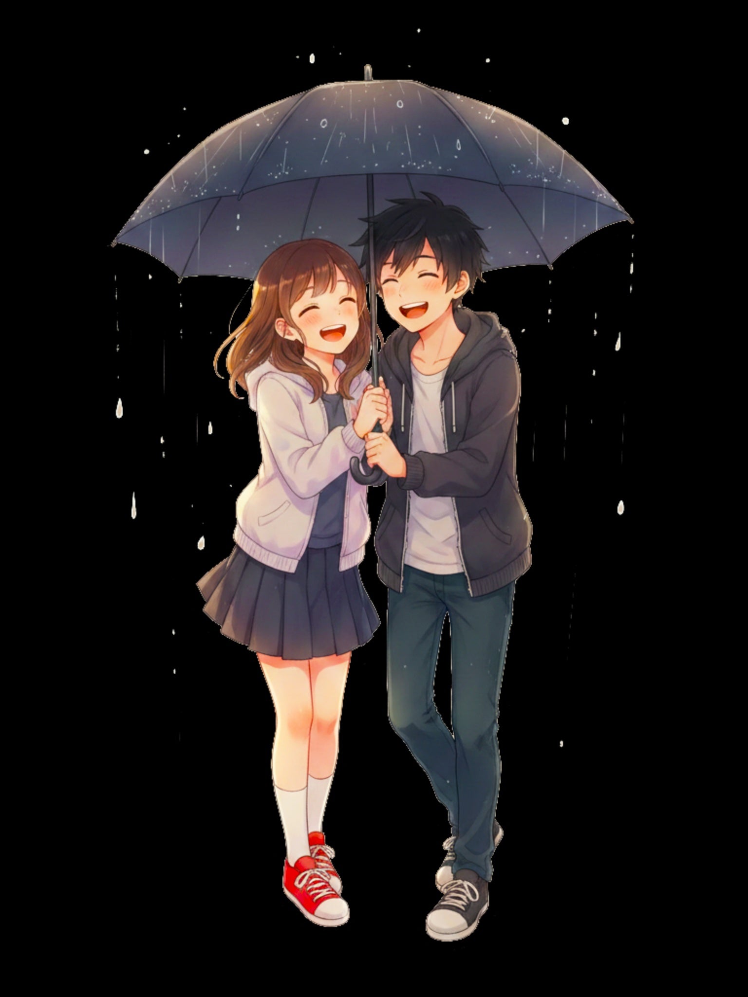 Anime Couple Under Umbrella T-Shirt Cute Romantic Japan Streetwear Comfort Colors Tee Gift for Anime Fans