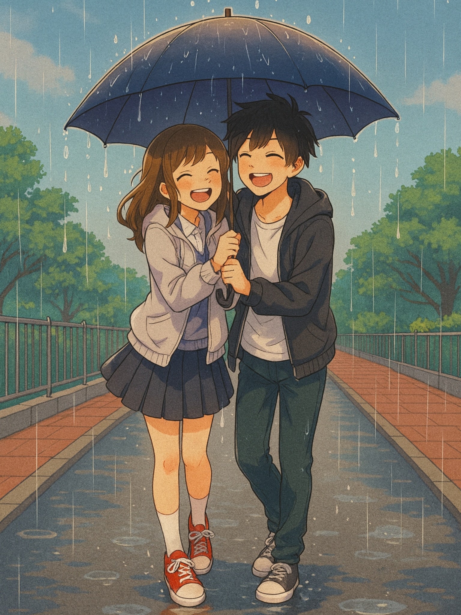 Romantic Anime Sherpa Blanket Rainy Day Couple Cozy Fleece Throw Gift for Manga Fans