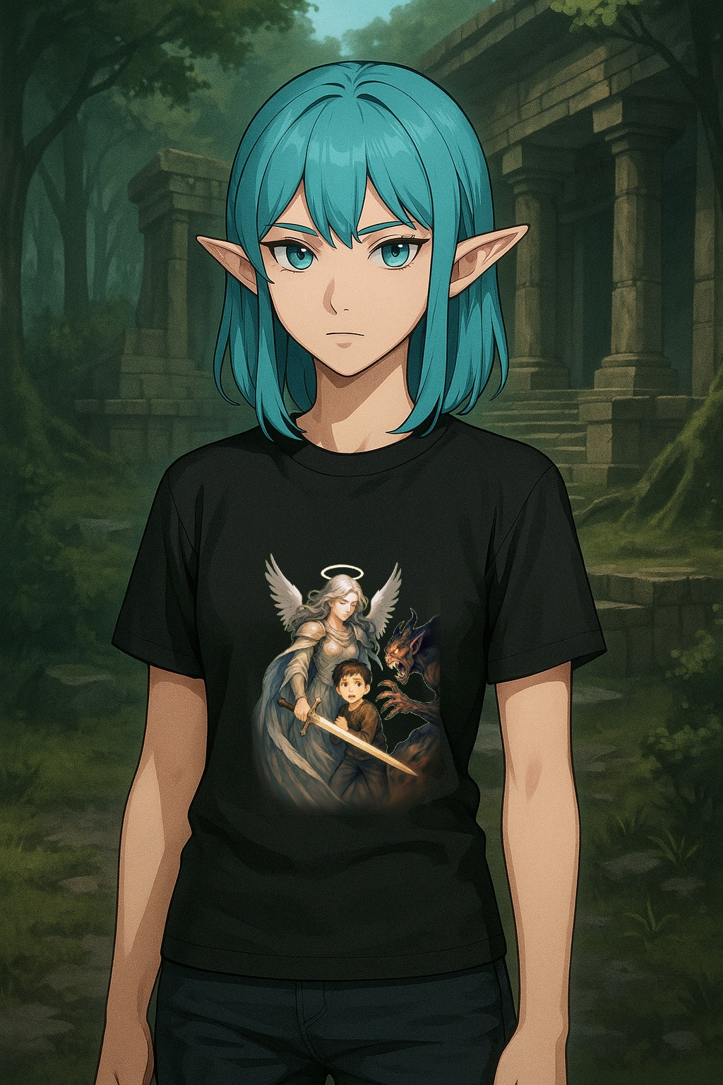 Guardian Angel Tee — Protective Angel Watching Over Child Graphic T-Shirt