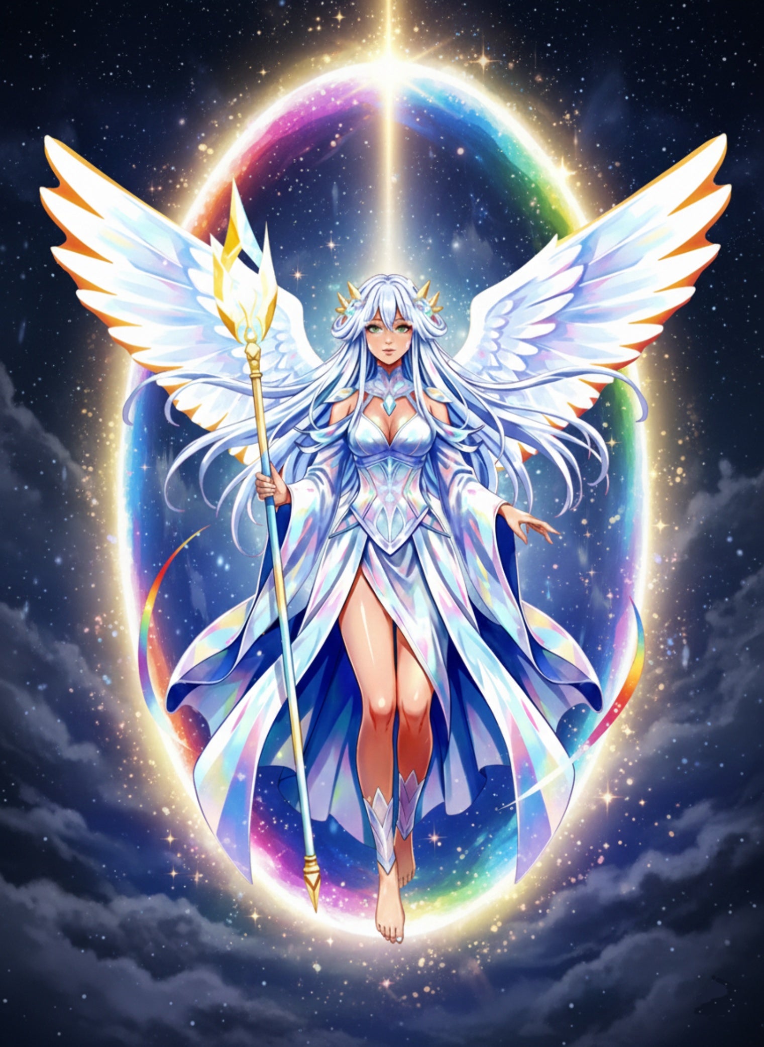 Lyria Solara Anime Poster Celestial Goddess Art Print Angelic Wings Cosmic Fantasy Wall Decor