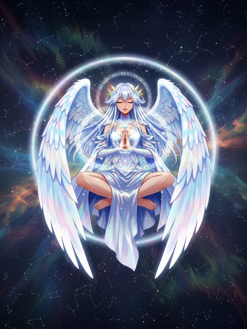 Lyria Solara Anime Poster Celestial Angel Wall Art Fantasy Goddess Print for Bedroom or Studio