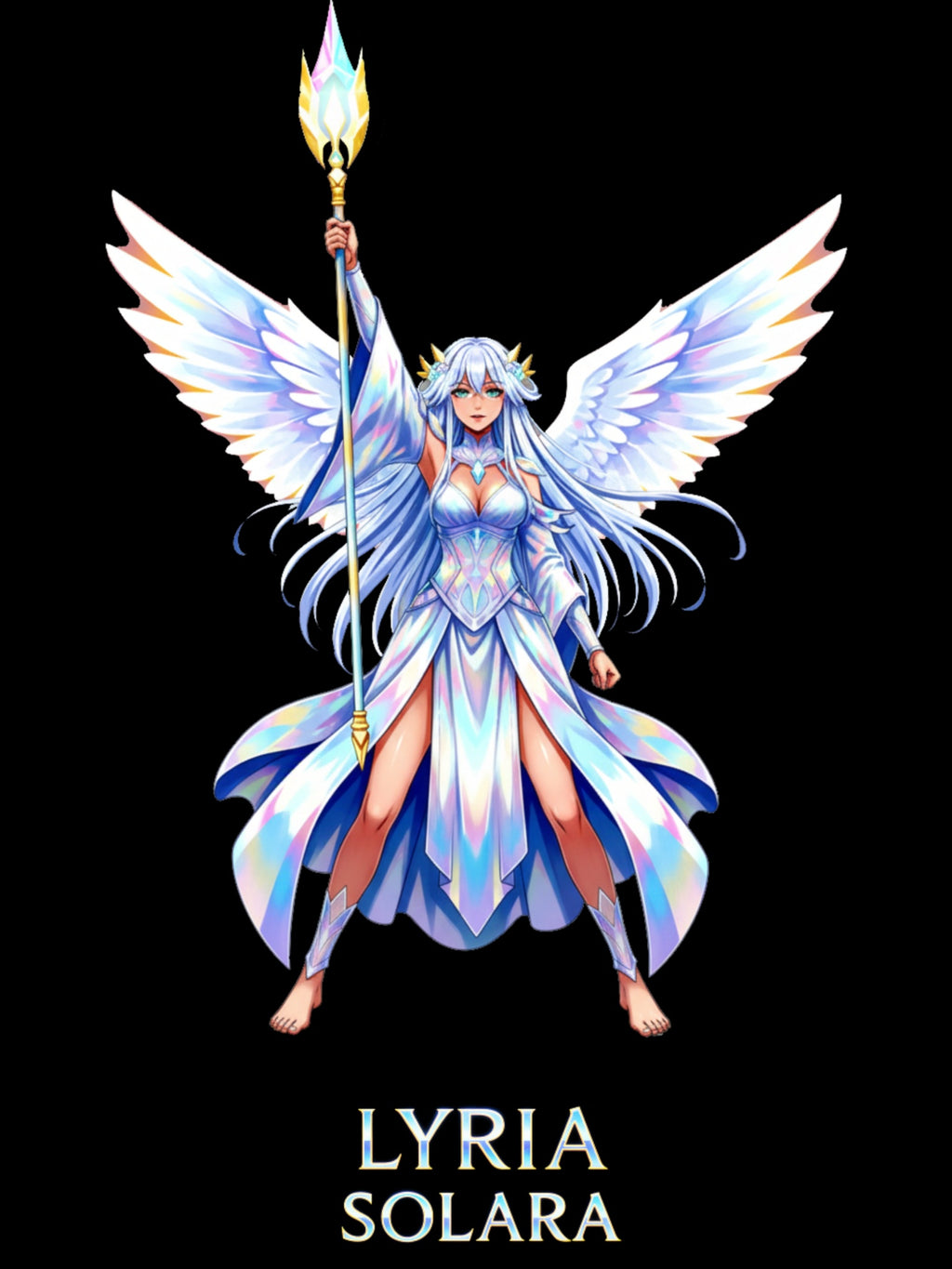 Lyria Solara Angel Anime T-Shirt Celestial Fantasy Art Tee for Anime Fans and Gamers