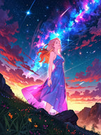 Celestial Dreamer Anime Sherpa Blanket – Starry Night Fantasy Girl Fleece Throw