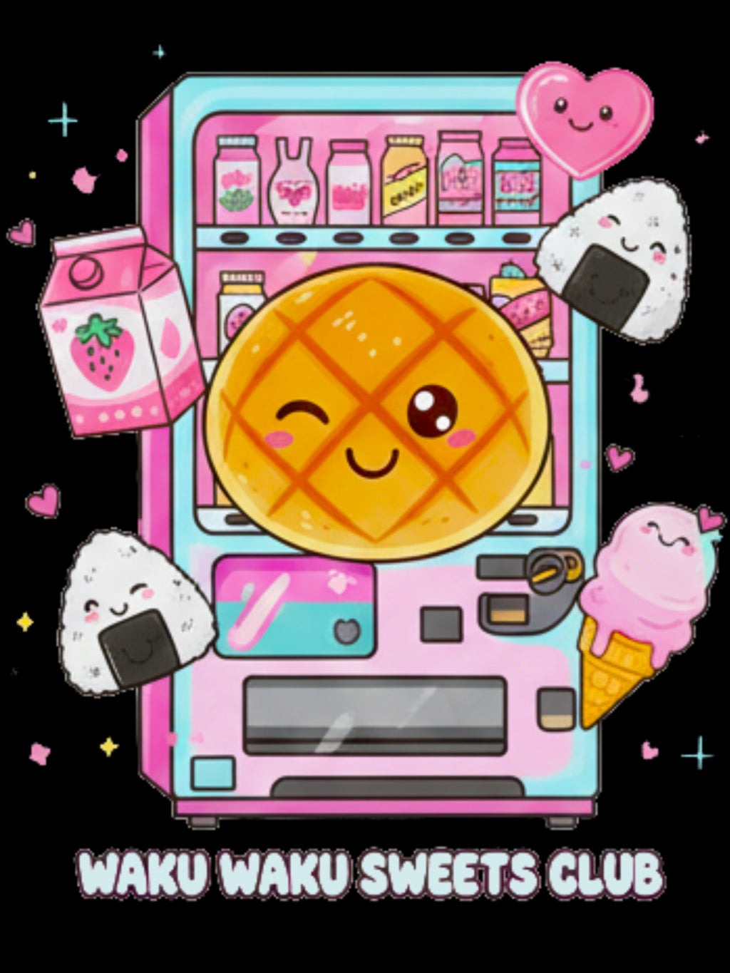 Kawaii Vending Machine Cotton Canvas Tote — "Waku Waku Sweets Club"