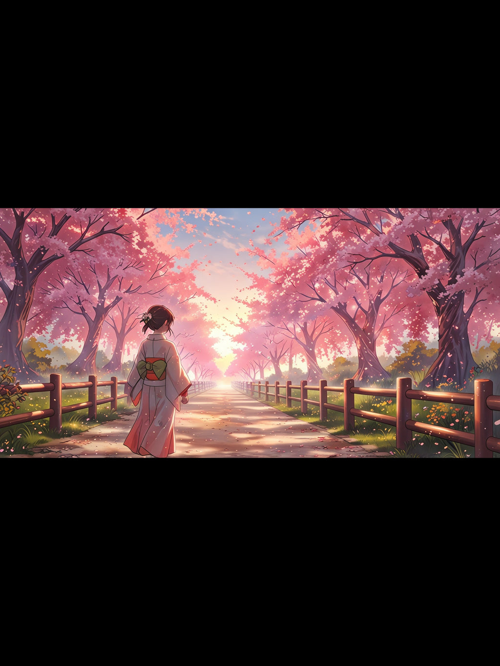 Cherry Blossom Path Weekender Tote — Japanese Kimono Sunset Travel Bag