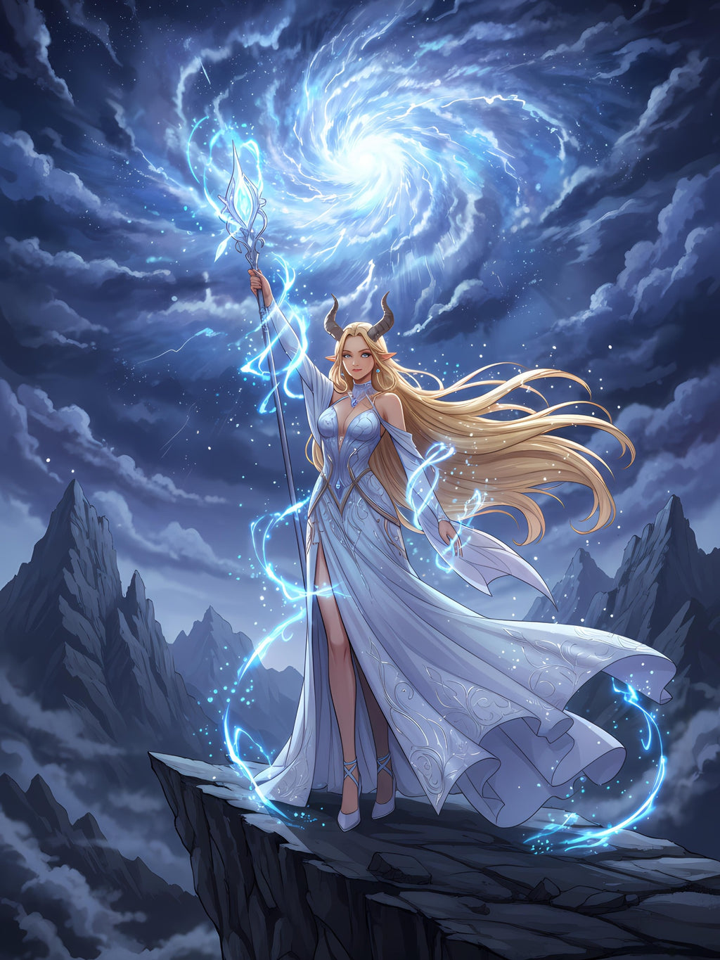 Elowyn Starlight Anime Fantasy Poster Celestial Sorceress Wall Art Magic Mage Decor for Gamers and Anime Fans