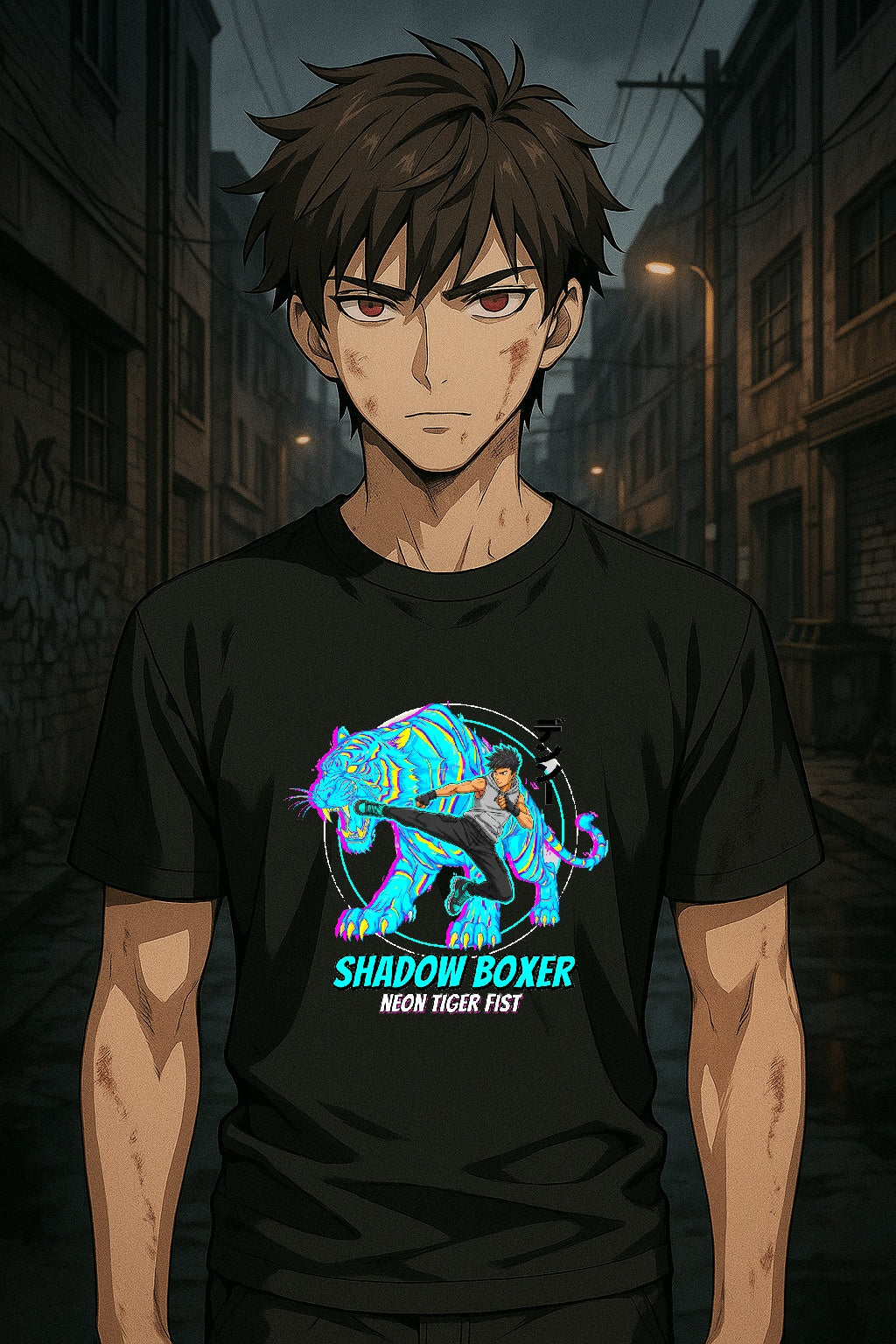 Shadow Boxer Anime T Shirt Neon Tiger Fighter Streetwear Martial Arts Graphic Tee for Anime Fans and Gamers