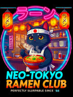 Neo Tokyo Ramen Club Anime Cat T Shirt Neon Japanese Streetwear Ramen Lover Graphic Tee