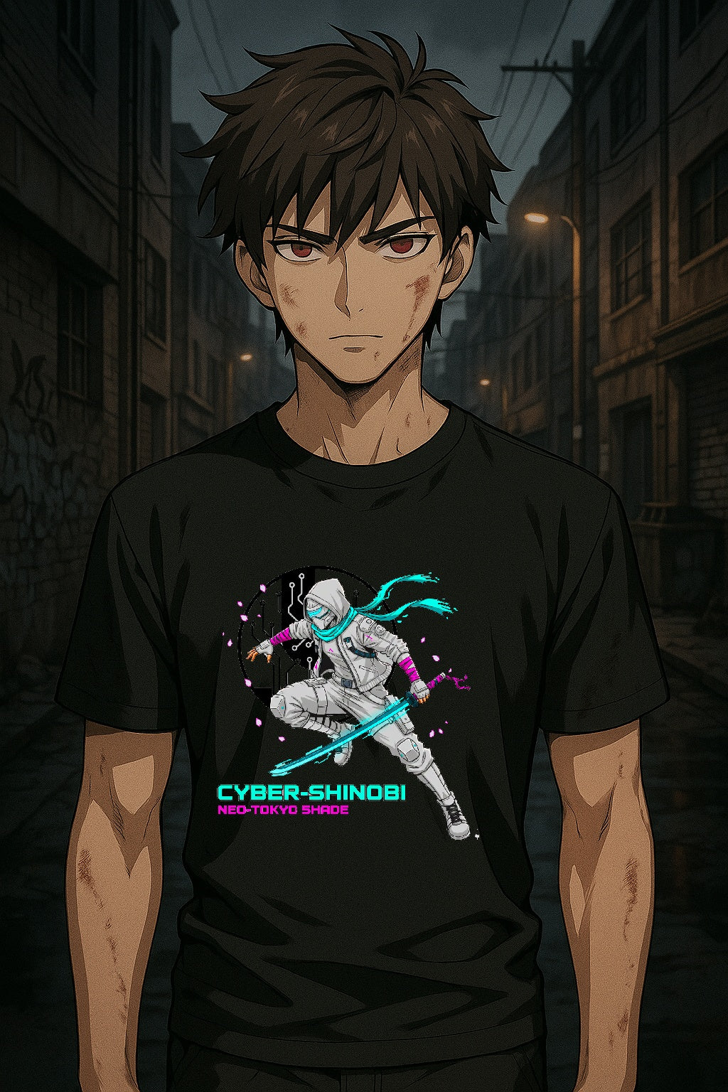 Cyber Shinobi Anime T Shirt Neo Tokyo Ninja Cyberpunk Graphic Tee