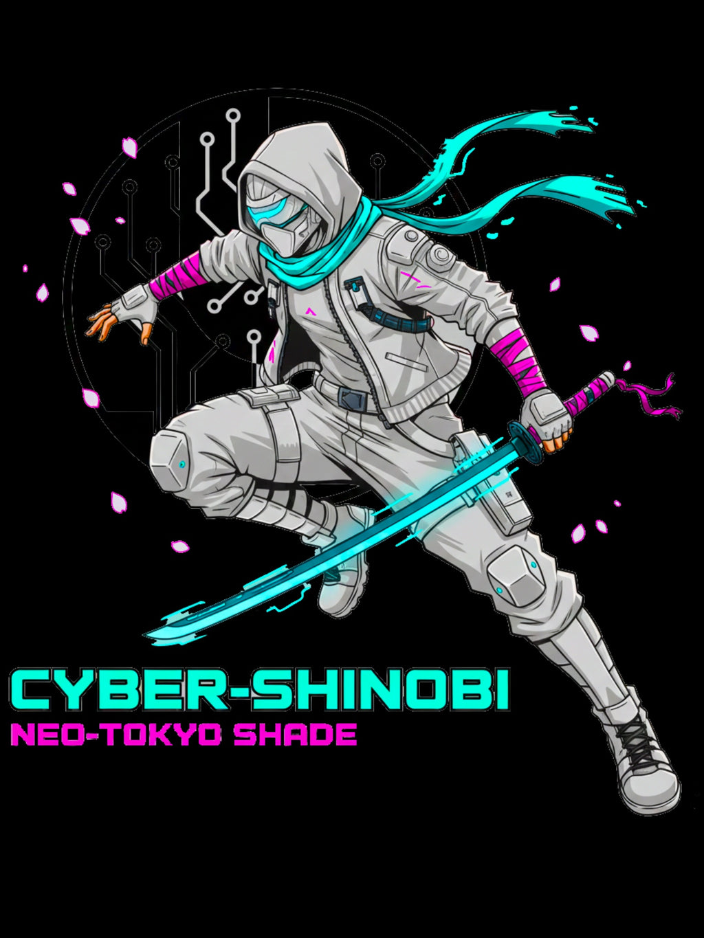 Cyber Shinobi Anime T Shirt Neo Tokyo Ninja Cyberpunk Graphic Tee