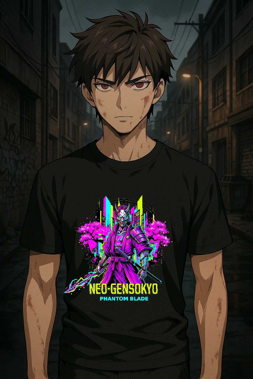 Neo Gensokyo Phantom Blade Anime T Shirt Cyberpunk Samurai Neon Streetwear Tee