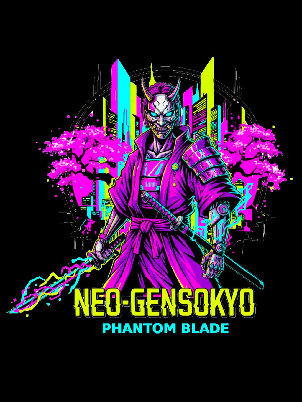 Neo Gensokyo Phantom Blade Anime T Shirt Cyberpunk Samurai Neon Streetwear Tee
