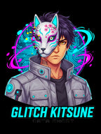 Glitch Kitsune Anime T Shirt Cyberpunk Fox Mask Neon Streetwear Tee