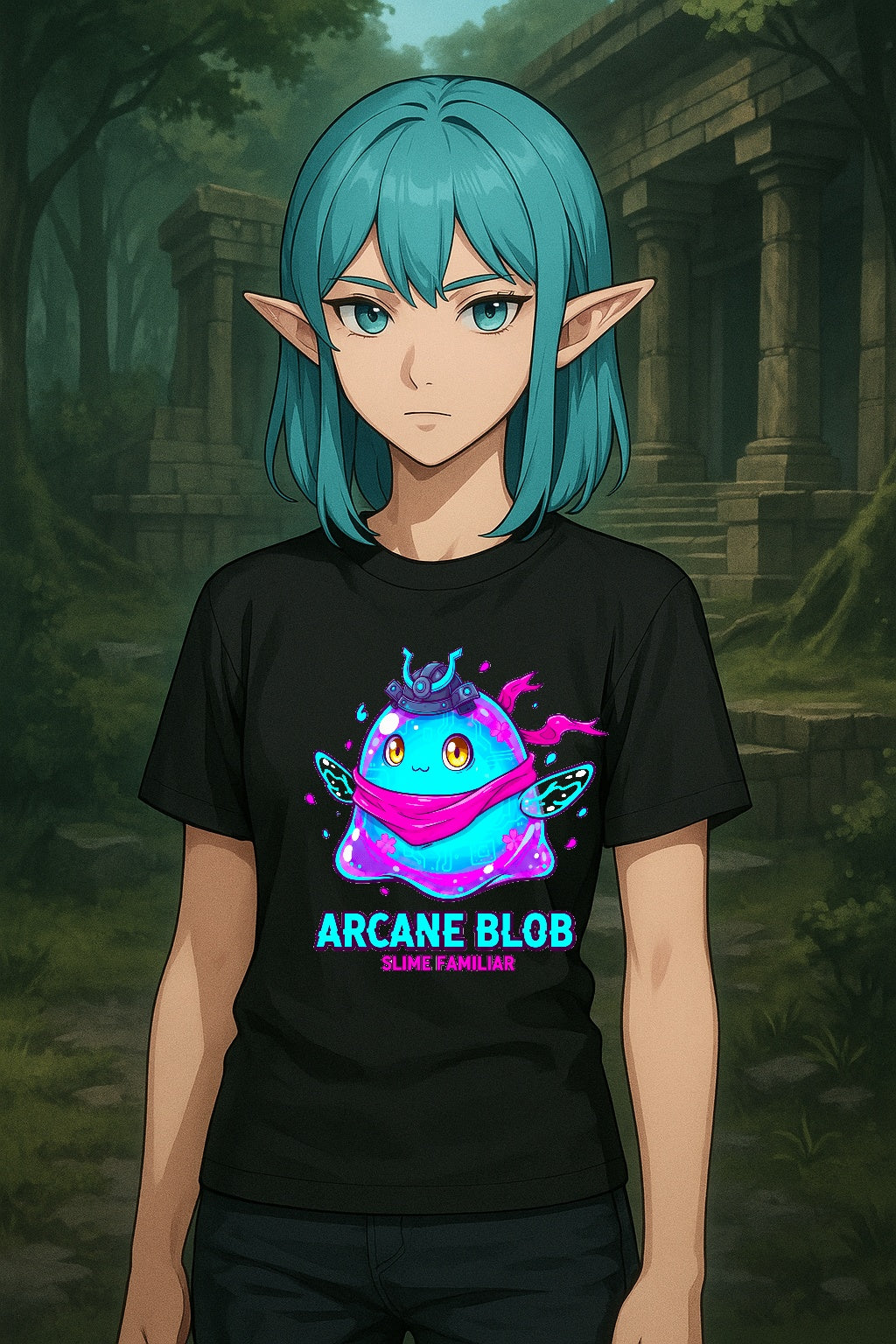 Arcane Blob Anime T Shirt Cute Slime Familiar Fantasy Gamer Tee