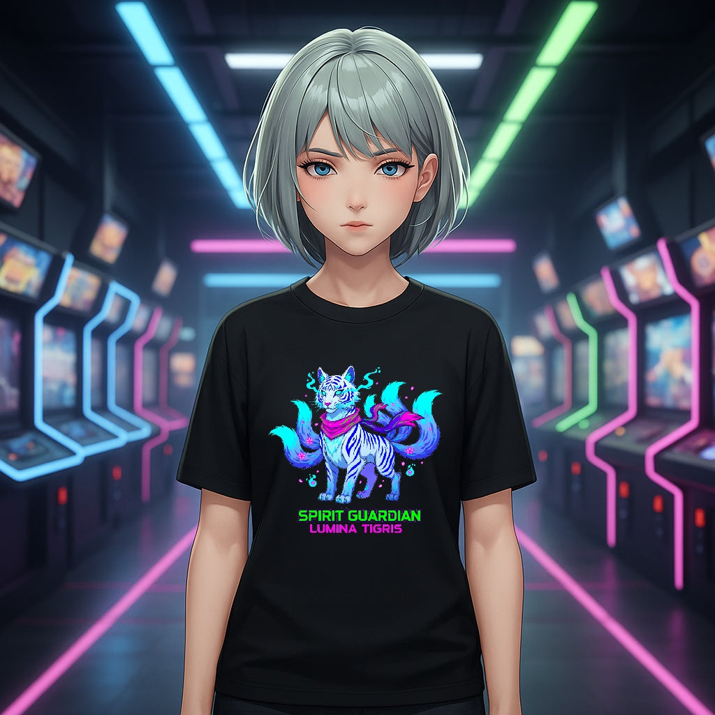 Spirit Guardian Tiger Anime Shirt Neon Fantasy Guardian Animal Tee