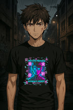 Cyberpunk Anime Girl Shirt Neon Glitch Techwear Futuristic Streetwear Tee