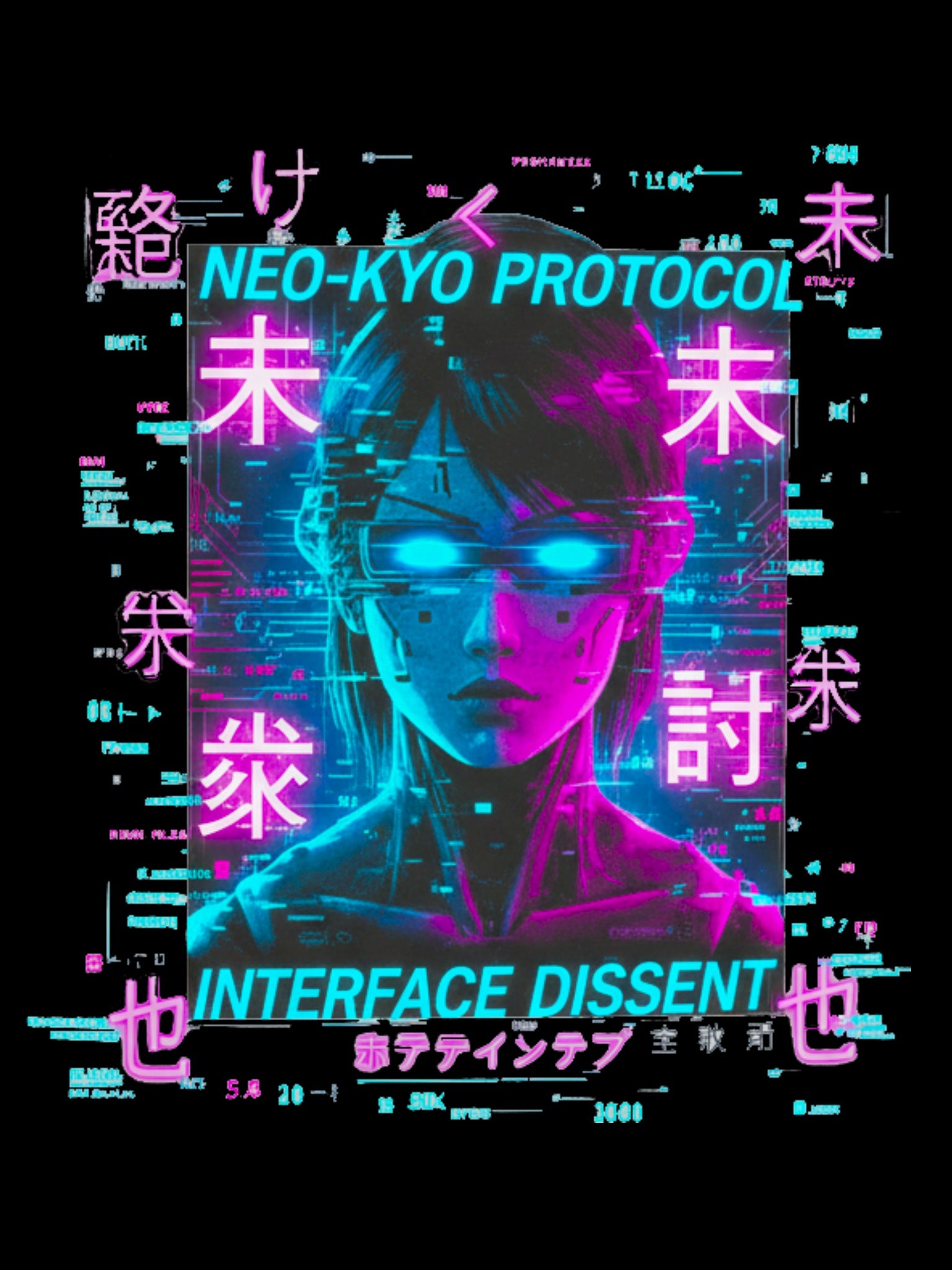 Cyberpunk Anime Girl Shirt Neon Glitch Techwear Futuristic Streetwear Tee