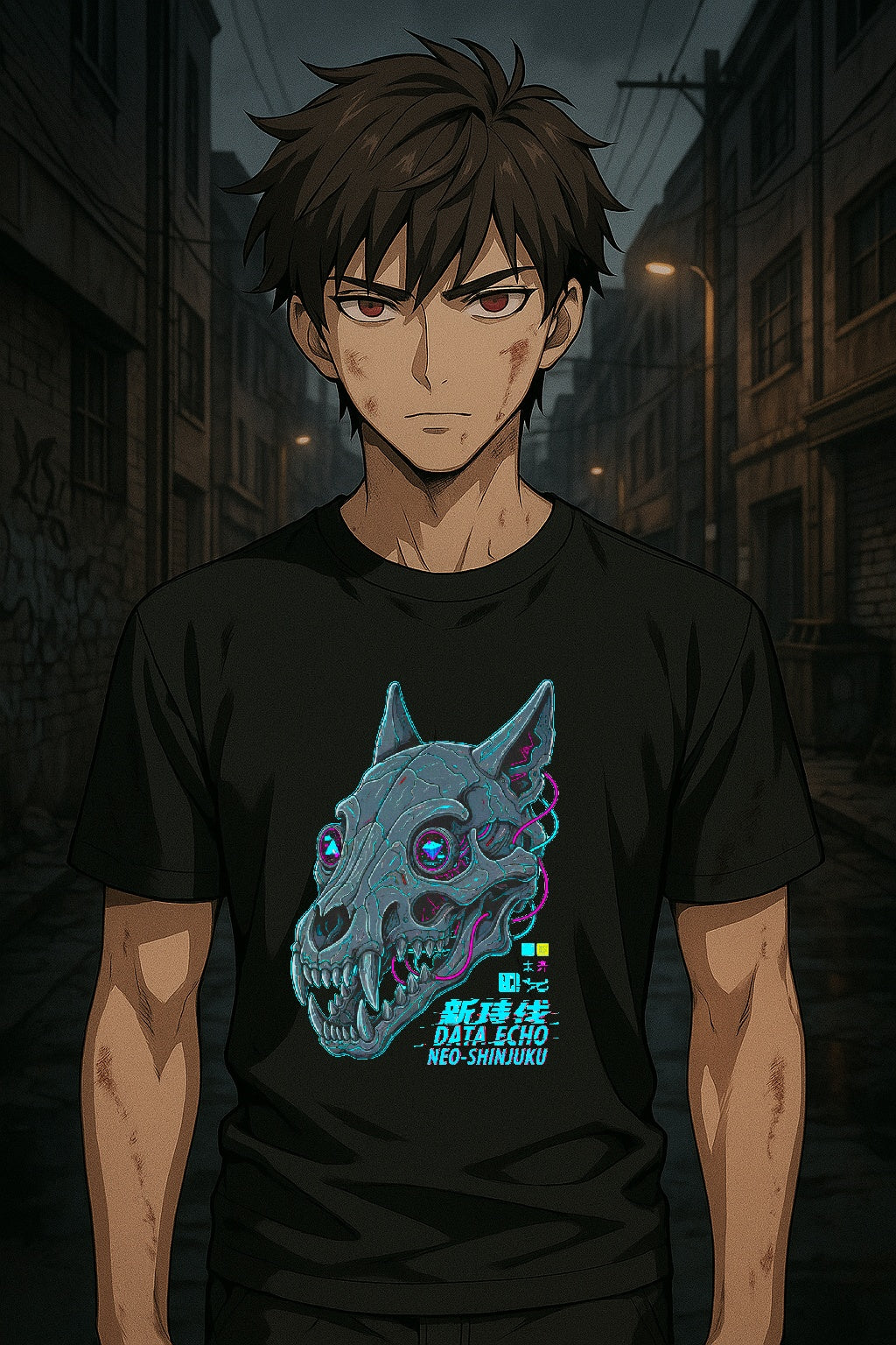 Cyberpunk Skull Anime T Shirt Neon Techwear Streetwear Futuristic Dark Sci Fi Shirt Gift for Anime Fans