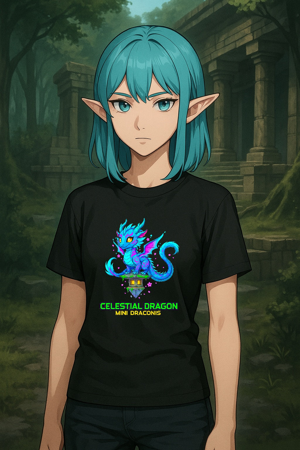 Celestial Dragon Anime T Shirt Cute Fantasy Dragon Neon Glow Magical Creature Shirt Gift for Anime Fans