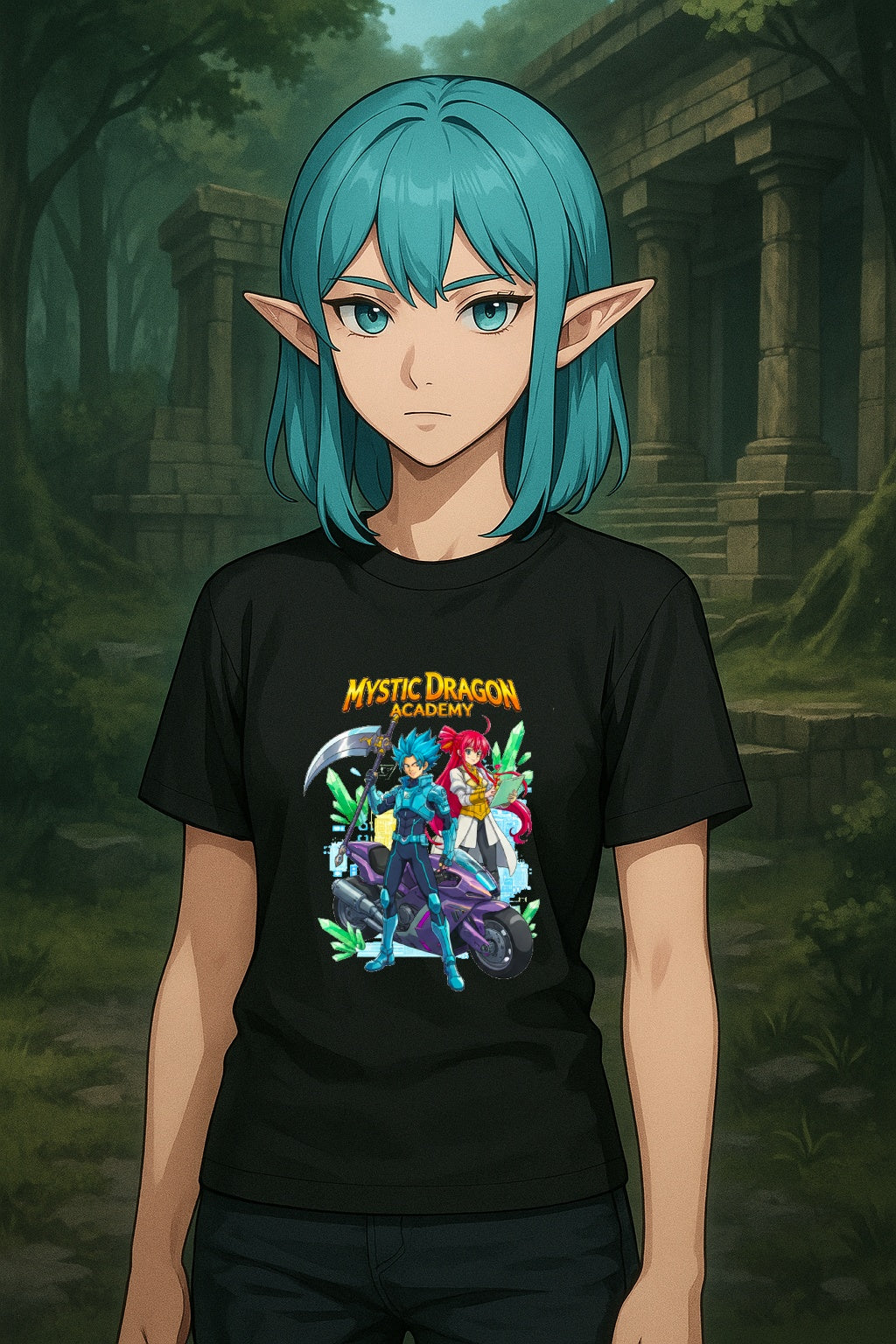 Mystic Dragon Academy Anime T Shirt Fantasy Hero Streetwear Graphic Tee Gamer Anime Shirt Unisex