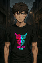 Neon Oni Mask Anime T Shirt Japanese Demon Cyberpunk Streetwear Graphic Tee Gamer Shirt Unisex
