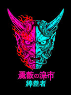 Neon Oni Mask Anime T Shirt Japanese Demon Cyberpunk Streetwear Graphic Tee Gamer Shirt Unisex