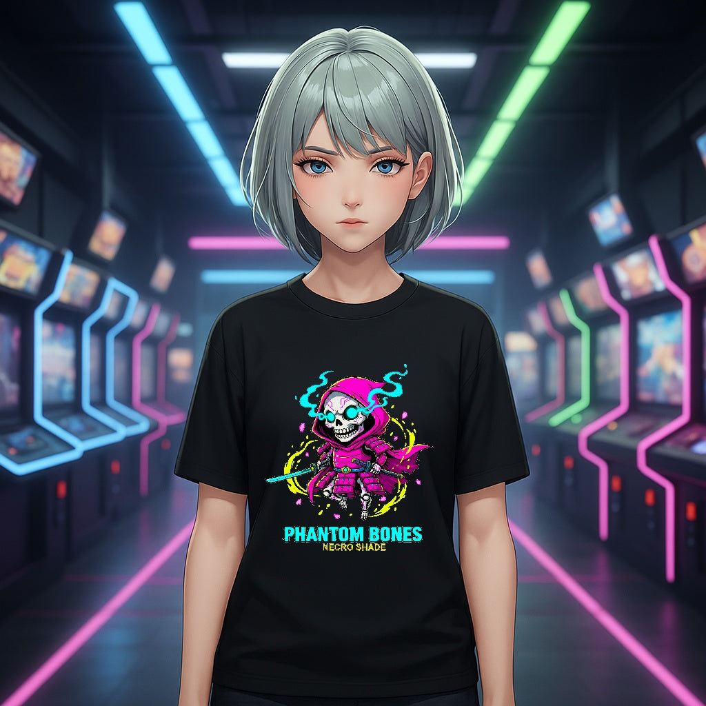 Phantom Bones Anime T Shirt Necromancer Skeleton Graphic Tee Dark Fantasy Anime Streetwear Gamer Shirt Unisex