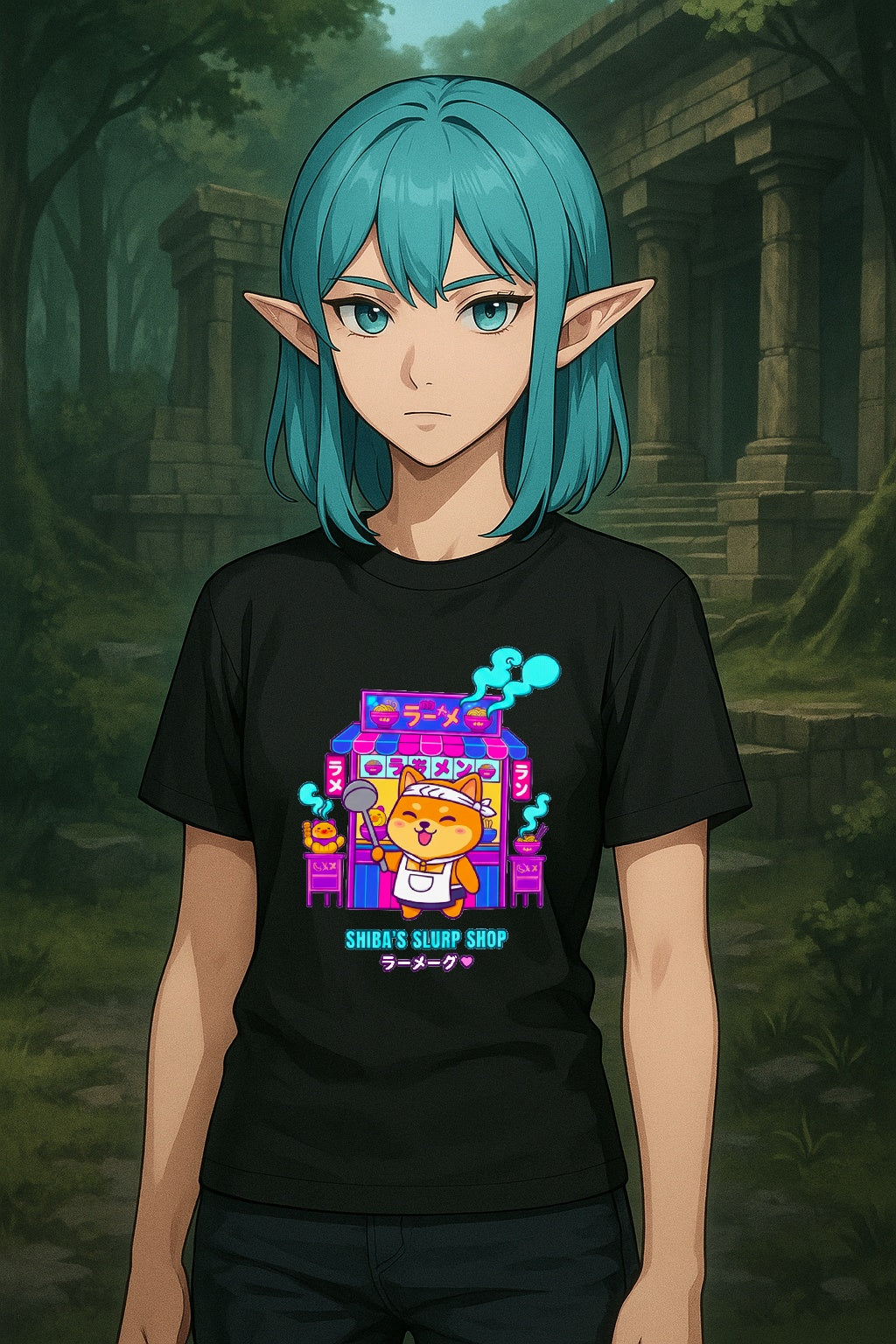 Shiba Ramen Anime T Shirt Cute Japanese Food Dog Graphic Tee Kawaii Anime Streetwear Gamer Shirt Unisex