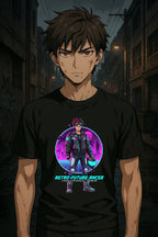 Retro Future Racer Anime T Shirt Cyberpunk Motorcycle Graphic Tee Synthwave Anime Streetwear Gamer Shirt Unisex