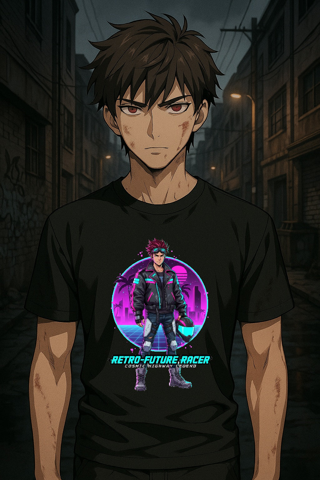 Retro Future Racer Anime T Shirt Cyberpunk Motorcycle Graphic Tee Synthwave Anime Streetwear Gamer Shirt Unisex