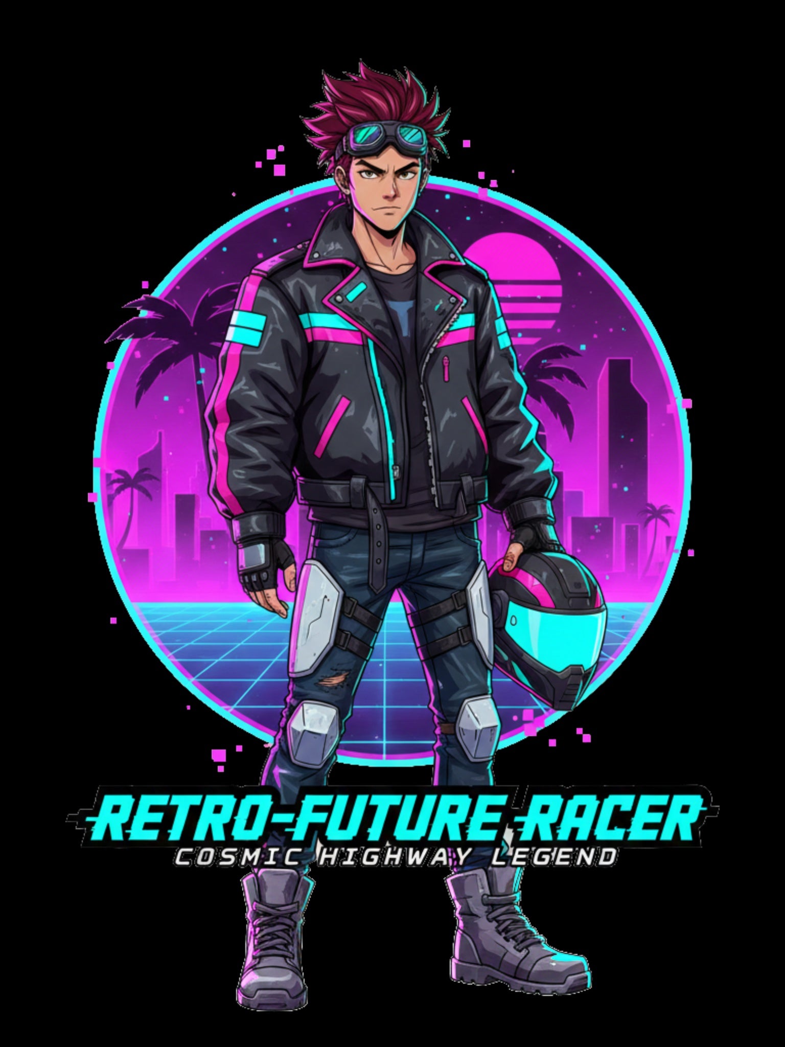 Retro Future Racer Anime T Shirt Cyberpunk Motorcycle Graphic Tee Synthwave Anime Streetwear Gamer Shirt Unisex