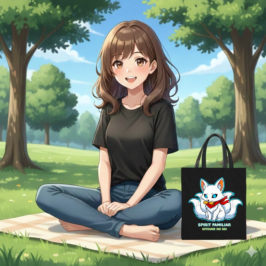 Kitsune Spirit Familiar Anime Tote Bag Cute Fox Yokai Japanese Myth Reusable Shopping Bag Anime Gift