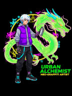 Urban Alchemist Anime T Shirt Dragon Graffiti Streetwear Graphic Tee Cyberpunk Fantasy Gamer Shirt Unisex