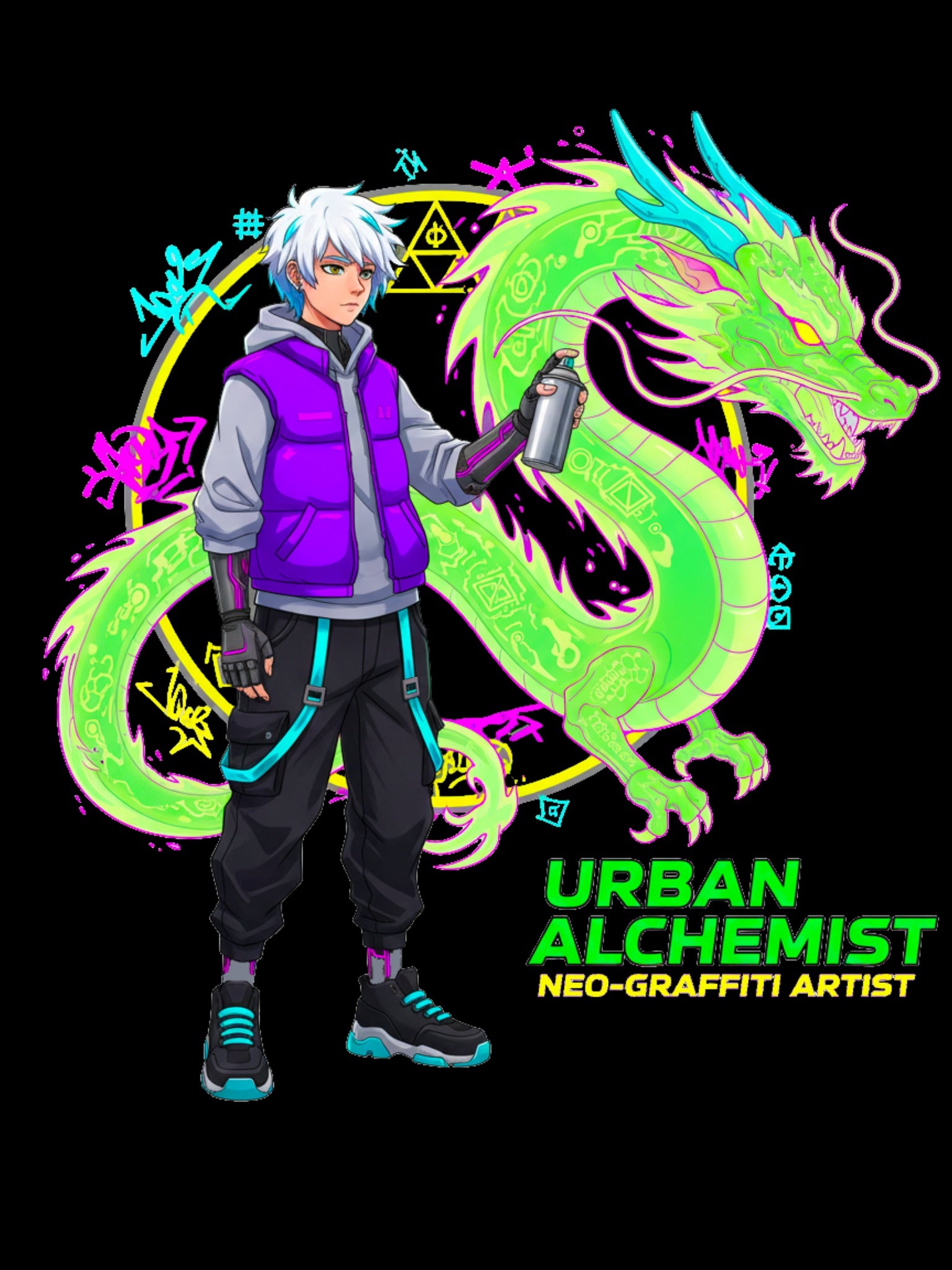 Urban Alchemist Anime T Shirt Dragon Graffiti Streetwear Graphic Tee Cyberpunk Fantasy Gamer Shirt Unisex