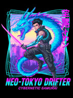 Neo Tokyo Drifter Anime T Shirt Cybernetic Samurai Dragon Graphic Tee Cyberpunk Anime Streetwear Gamer Shirt Unisex