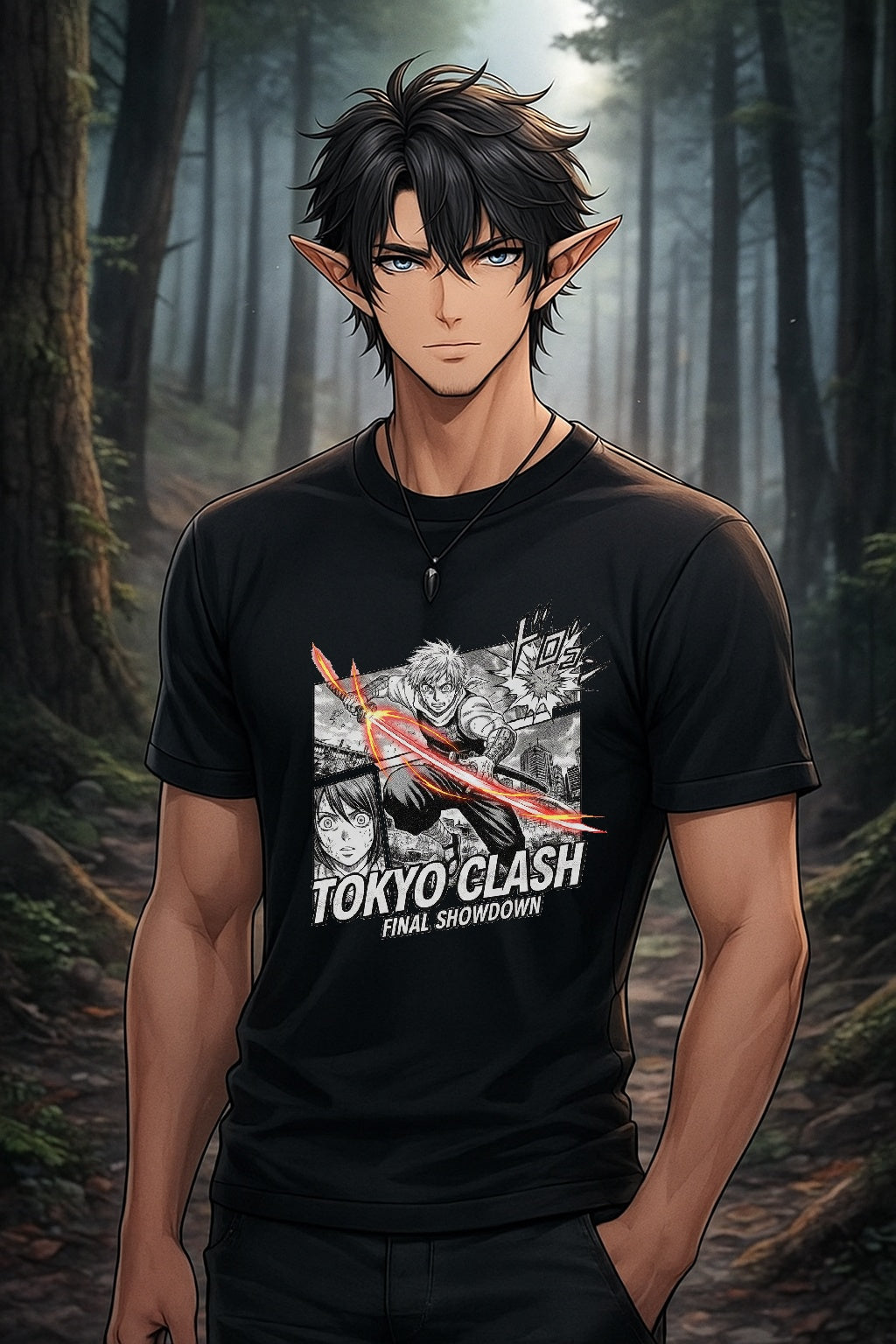 Tokyo Clash Anime T Shirt Manga Style Sword Fight Graphic Tee Action Anime Streetwear Gamer Shirt Unisex