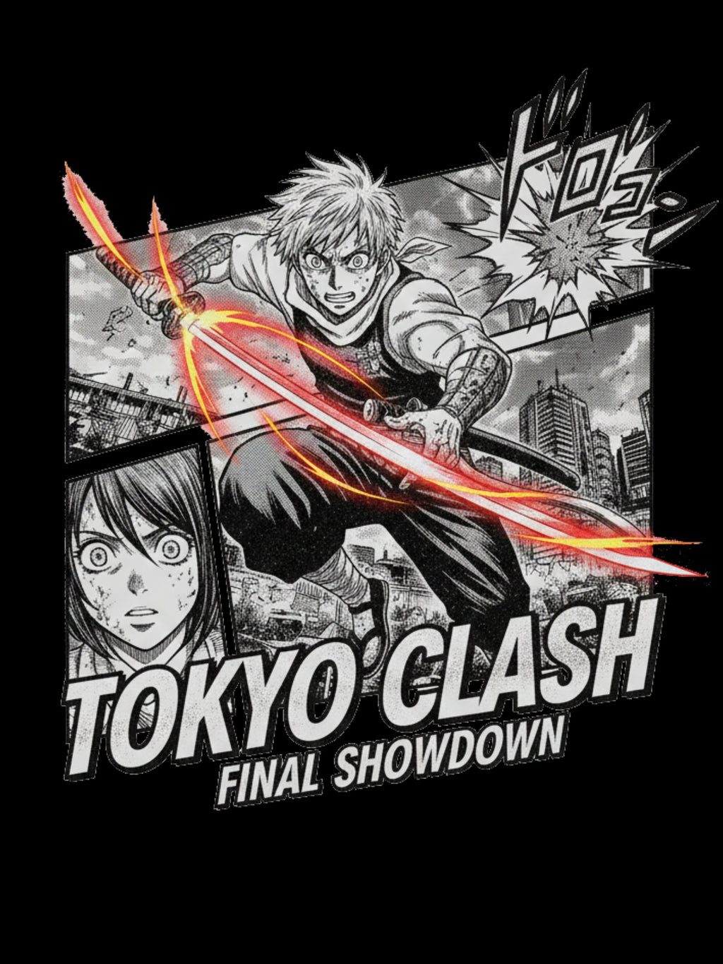 Tokyo Clash Anime T Shirt Manga Style Sword Fight Graphic Tee Action Anime Streetwear Gamer Shirt Unisex